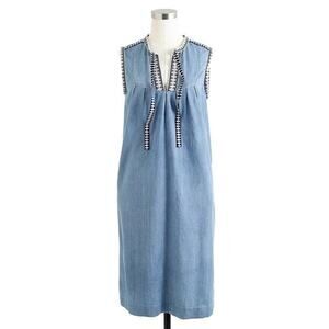 J. Crew Washed Chambray Dress Sleeveless Embroidery Classic Style 00 Hamptons